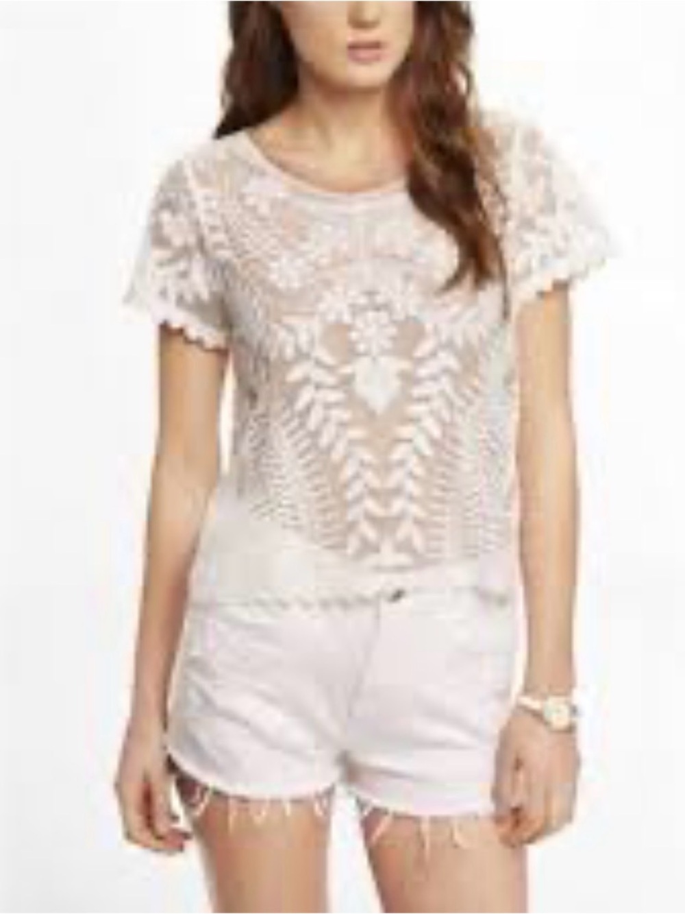 Express Cream Baroque Lace Blouse EZuC Size Medium